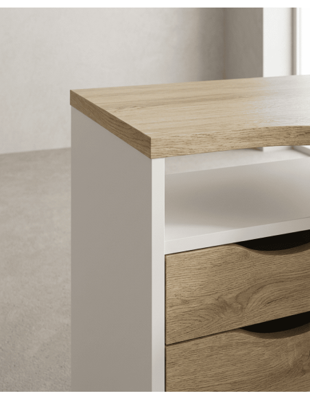 Mesa escritorio rincón cajones FOCUS blanco detalle