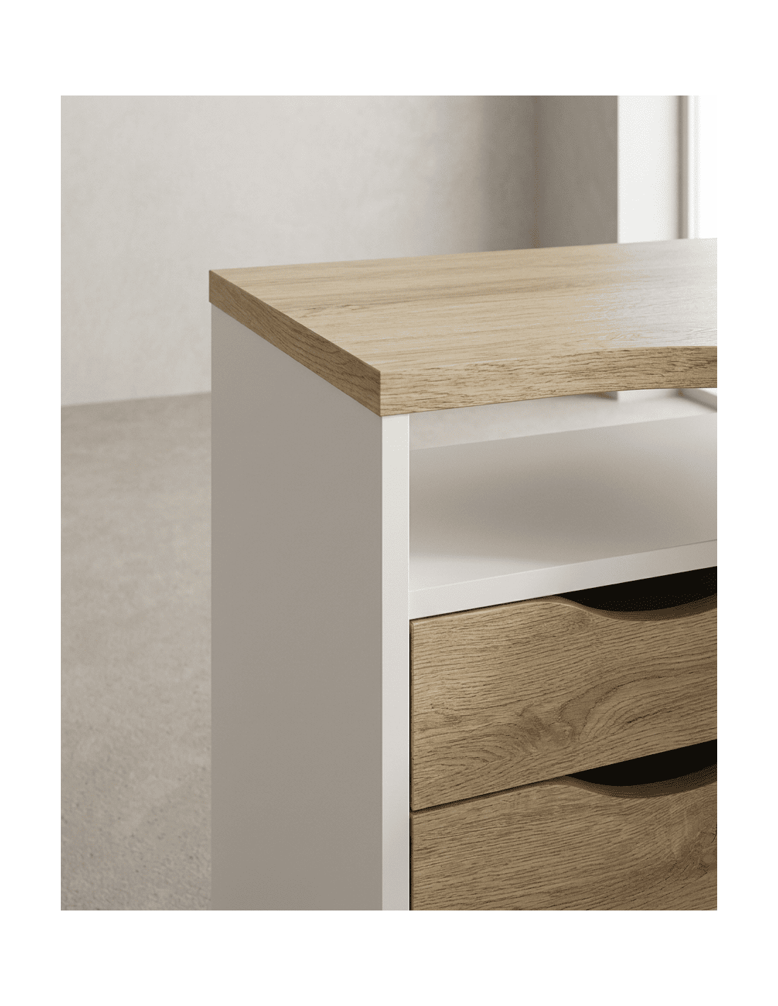 Mesa escritorio rincón cajones FOCUS blanco detalle