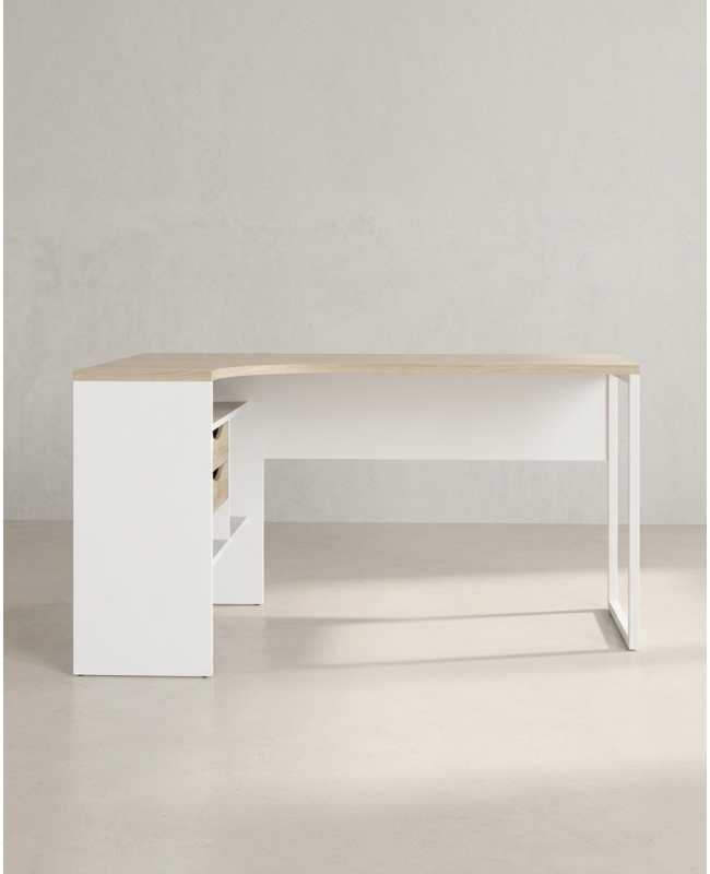 Mesa escritorio rincón cajones FOCUS blanco