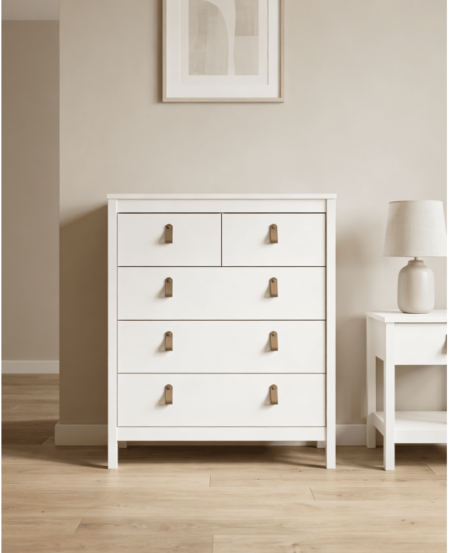 Cómoda 5 cajones BERGEN blanco ambiente