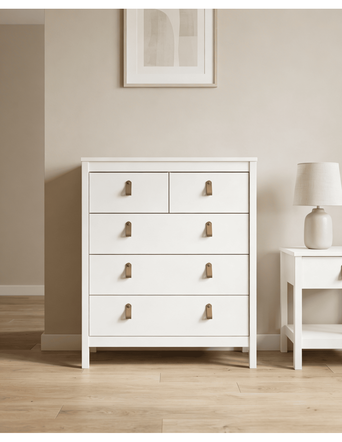 Cómoda 5 cajones BERGEN blanco ambiente
