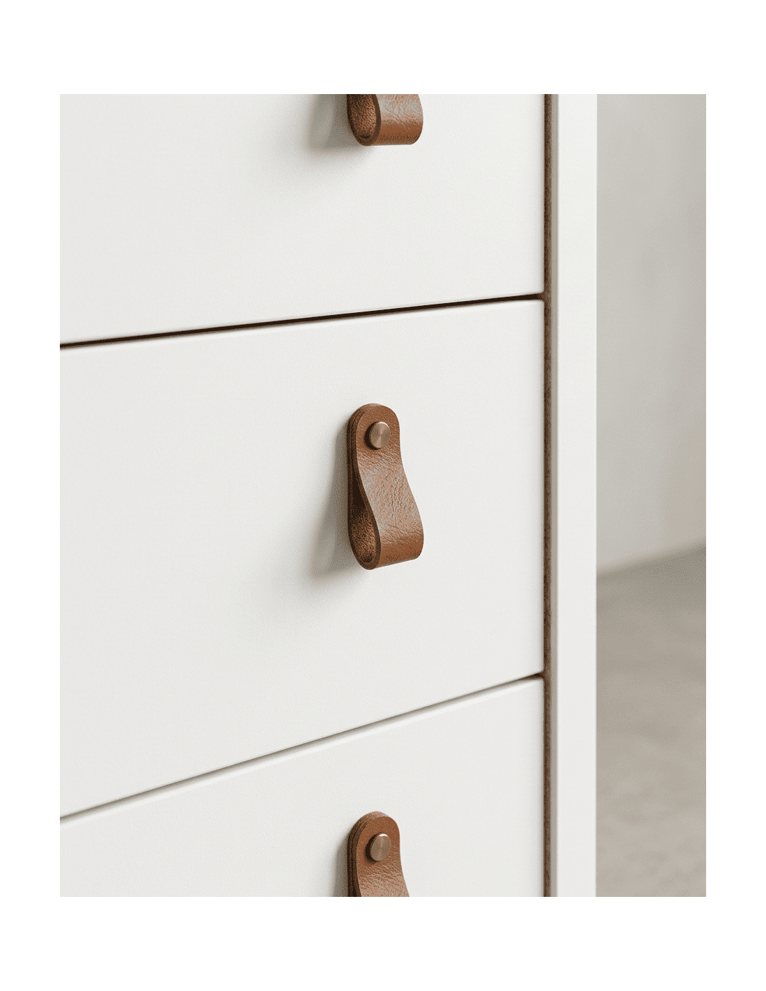 Cómoda 5 cajones BERGEN blanco detalle