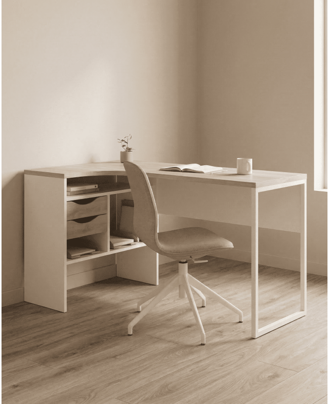 Mesa escritorio rincón cajones FOCUS blanco ambiente