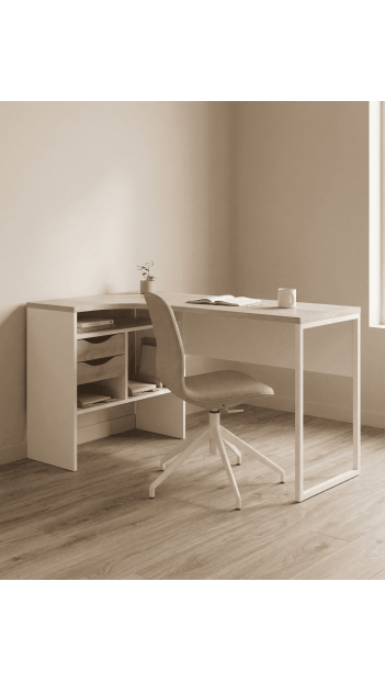 Mesa escritorio rincón cajones FOCUS blanco ambiente