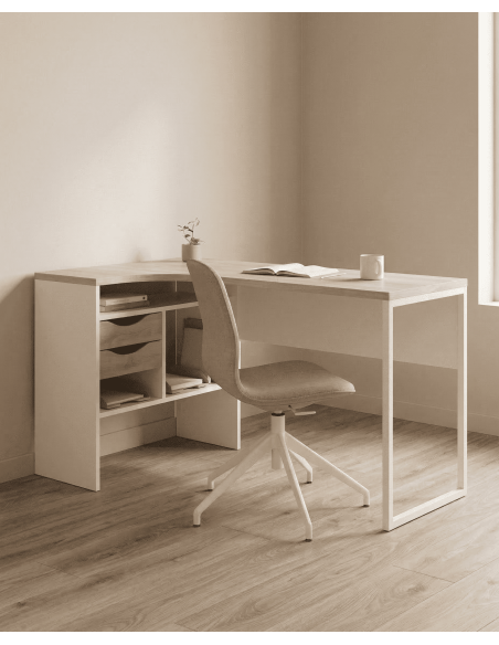 Mesa escritorio rincón cajones FOCUS blanco ambiente