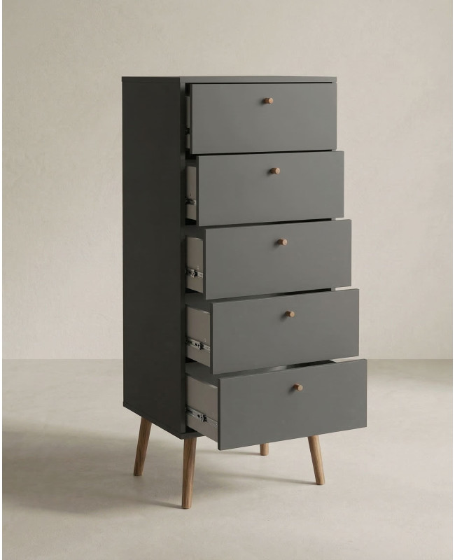 Sinfonier 5 cajones con patas OSLO gris apertura