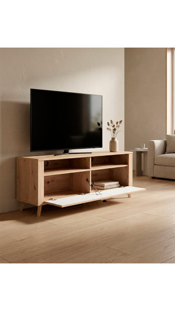 Mesa TV con patas KAREL en roble imagen de ambiente
