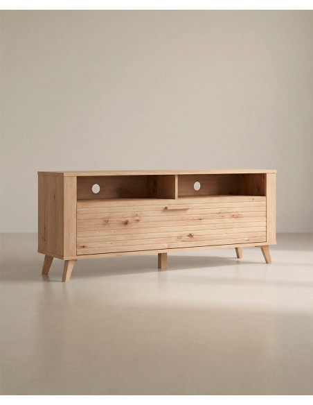 Mesa TV con patas KAREL en roble vista en tres cuartos