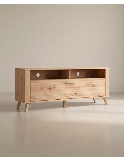 Mesa TV con patas KAREL en roble vista en tres cuartos