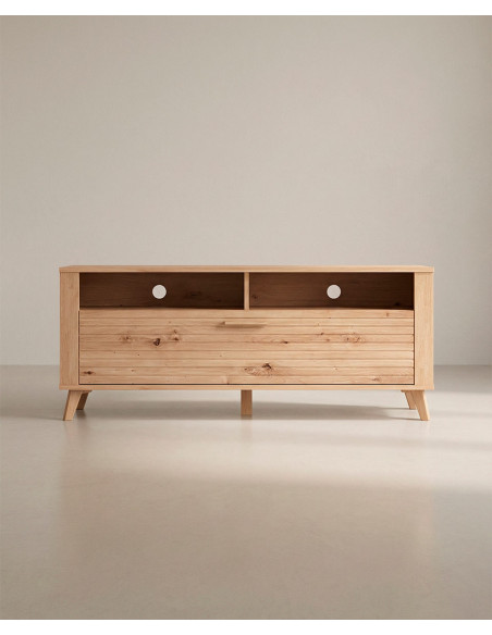 Mesa TV con patas KAREL en roble vista frontal