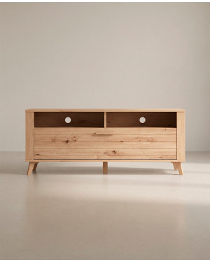 Mesa TV con patas KAREL en roble vista frontal