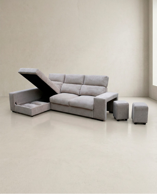 Chaiselongue YURENA color gris vista tres cuartos abierto