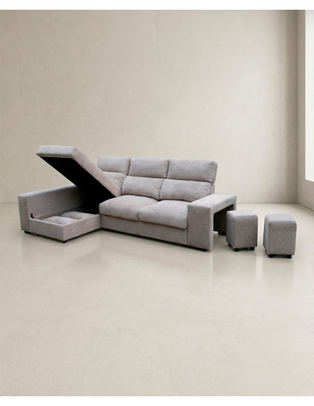 Chaiselongue YURENA color gris vista tres cuartos abierto