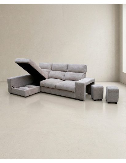 Chaiselongue YURENA color gris vista tres cuartos abierto