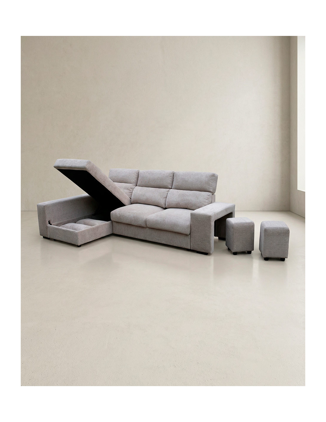 Chaiselongue YURENA color gris vista tres cuartos abierto