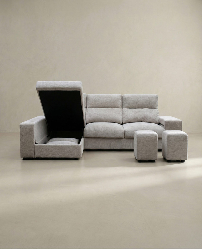 Chaiselongue YURENA color gris vista frontal abierto