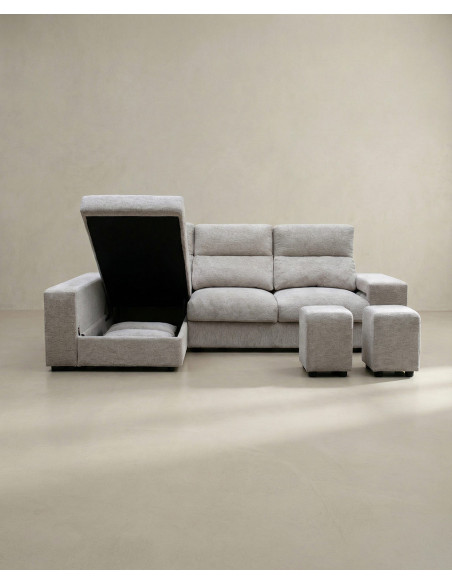 Chaiselongue YURENA color gris vista frontal abierto