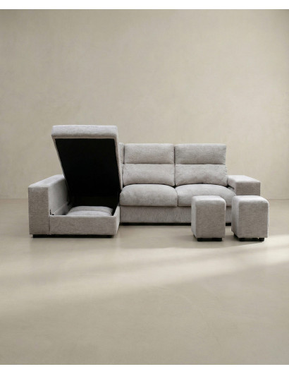Chaiselongue YURENA color gris vista frontal abierto