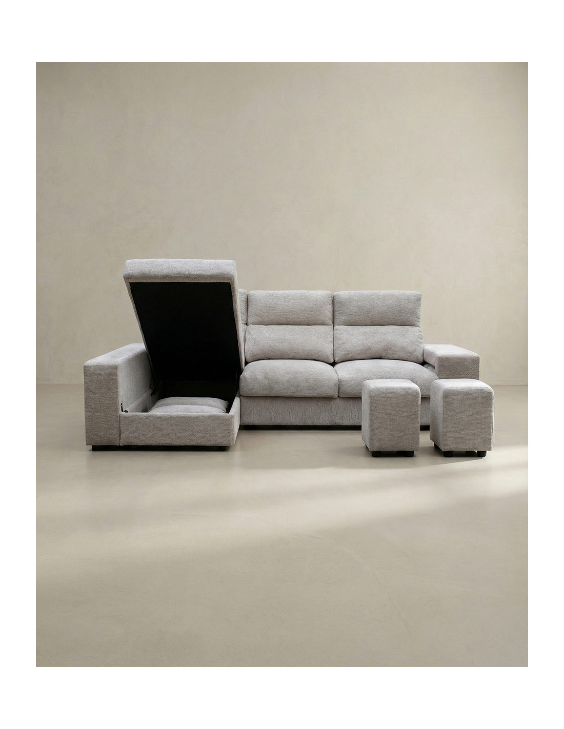 Chaiselongue YURENA color gris vista frontal abierto
