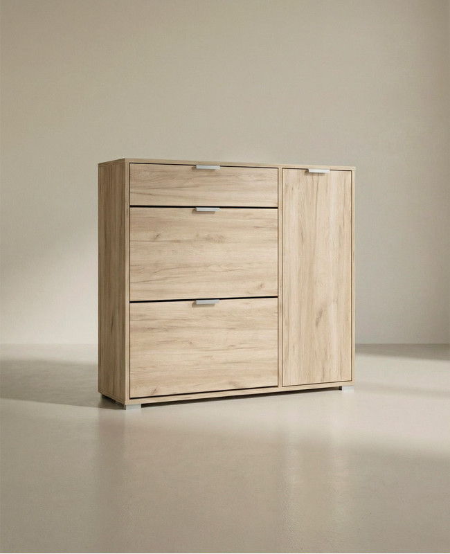 Zapatero NOREX en cemento/roble vista en tres cuartos