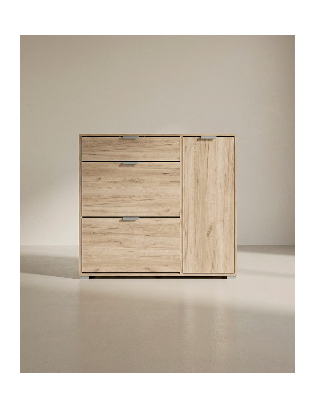 Zapatero NOREX en cemento/roble vista frontal