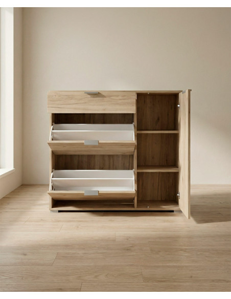 Zapatero NOREX en cemento/roble vista abierto