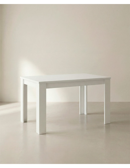 Mesa de comedor extensible MUREX en blanco mate vista en tres cuartos