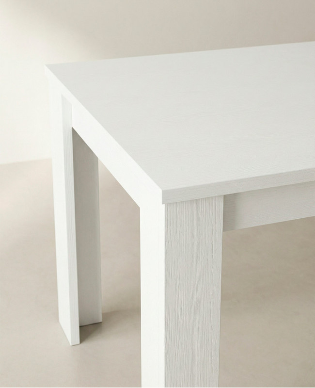 Mesa de comedor extensible MUREX en blanco mate detalle del acabado
