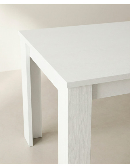 Mesa de comedor extensible MUREX en blanco mate detalle del acabado