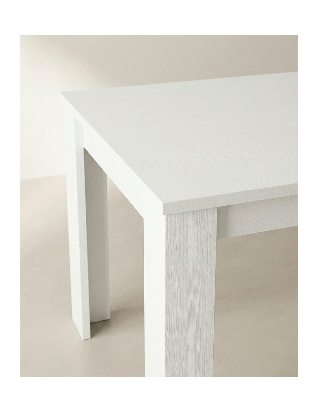 Mesa de comedor extensible MUREX en blanco mate detalle del acabado