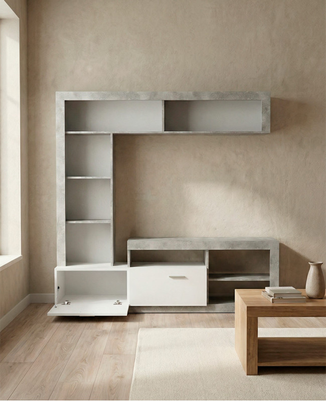 Composición de salón DALEN cemento/blanco mate imagen de ambiente