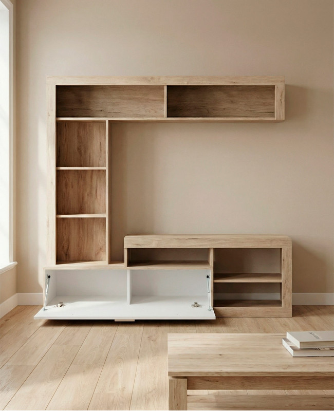 Composición de salón DALEN roble/blanco mate módulo abierto