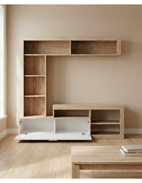 Composición de salón DALEN roble/blanco mate módulo abierto