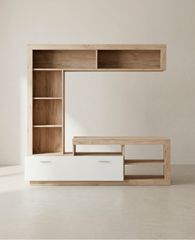 Composición de salón DALEN roble/blanco mate vista frontal