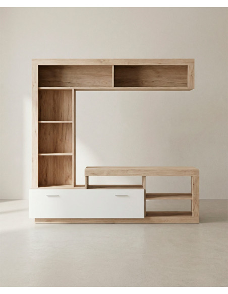 Composición de salón DALEN roble/blanco mate vista frontal