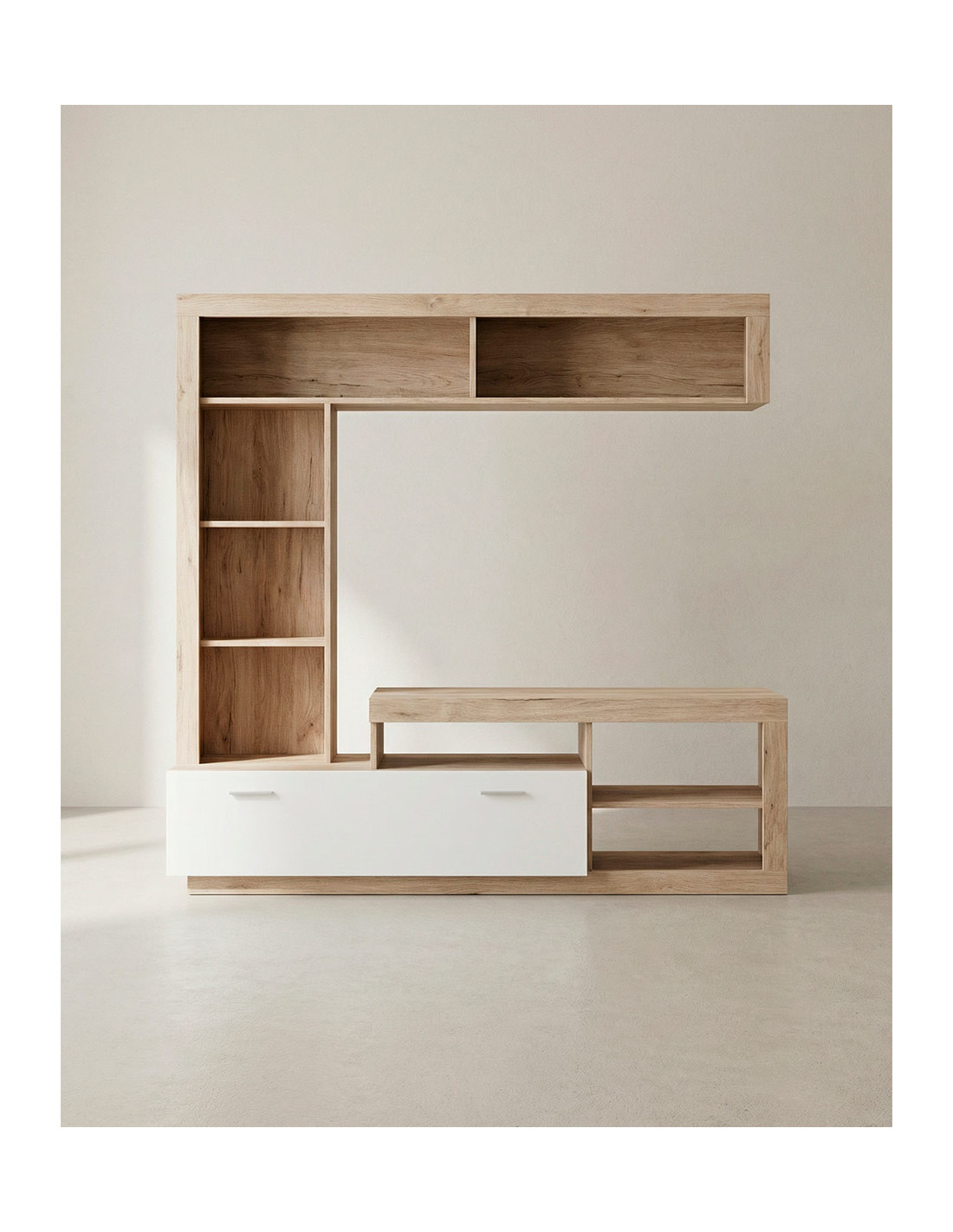 Composición de salón DALEN roble/blanco mate vista frontal