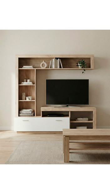 Composición de salón DALEN roble/blanco mate imagen de ambiente