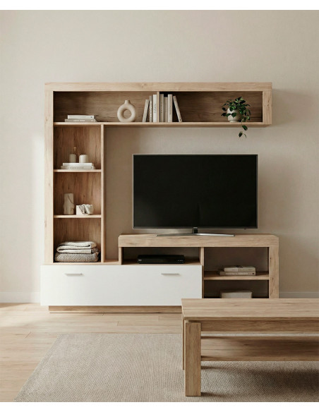 Composición de salón DALEN roble/blanco mate imagen de ambiente