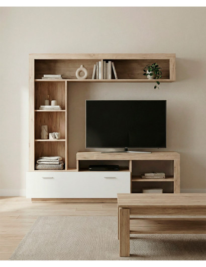 Composición de salón DALEN roble/blanco mate imagen de ambiente