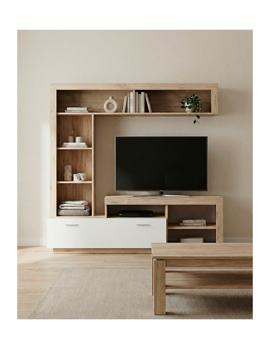 Composición de salón DALEN roble/blanco mate imagen de ambiente