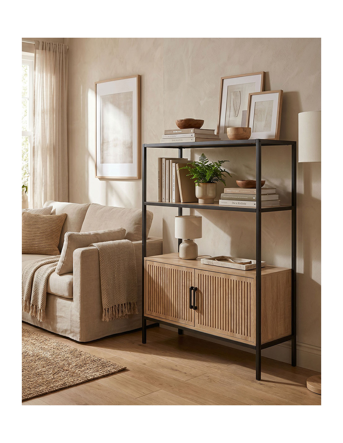 Mueble estantería  con puertas DUNA-ambiente