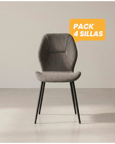 Pack 4 sillas de comedor tapizadas LUREN gris