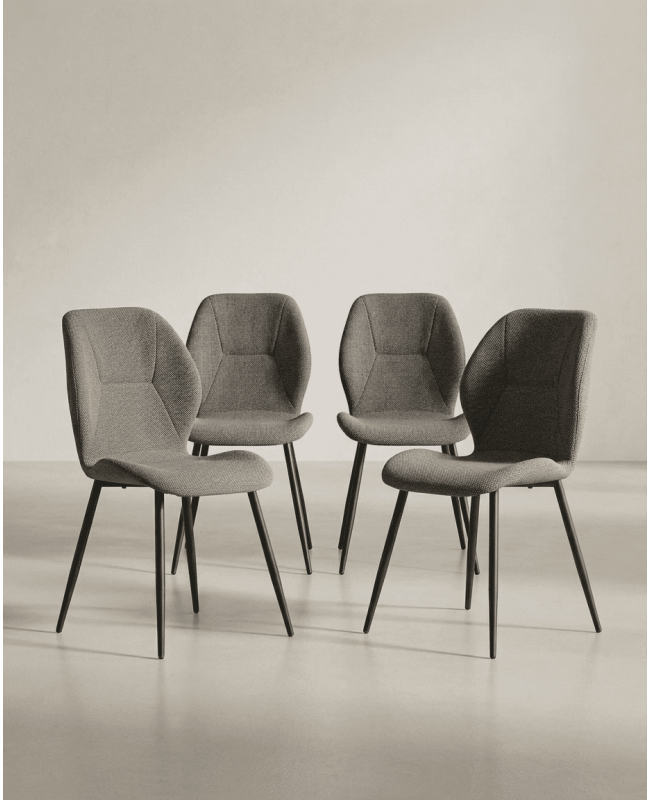 Pack 4 sillas de comedor tapizadas LUREN gris conjunto