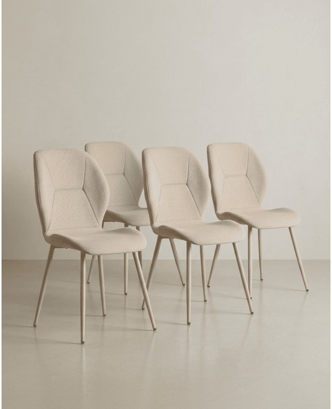 Pack 4 sillas de comedor tapizadas LUREN beige conjunto
