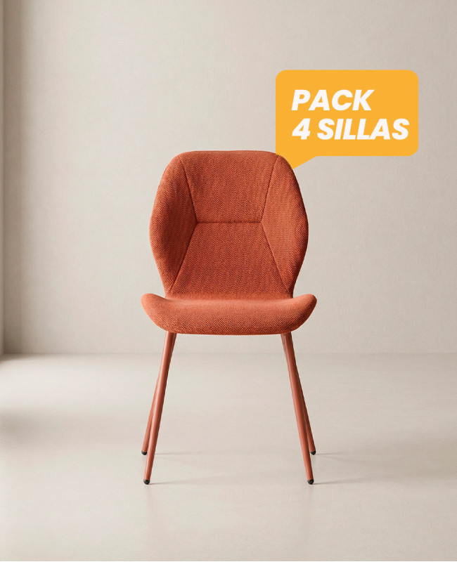 Pack 4 sillas de comedor tapizadas LUREN terracota