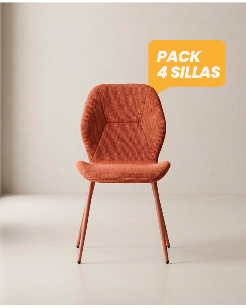 Pack 4 sillas de comedor tapizadas LUREN terracota
