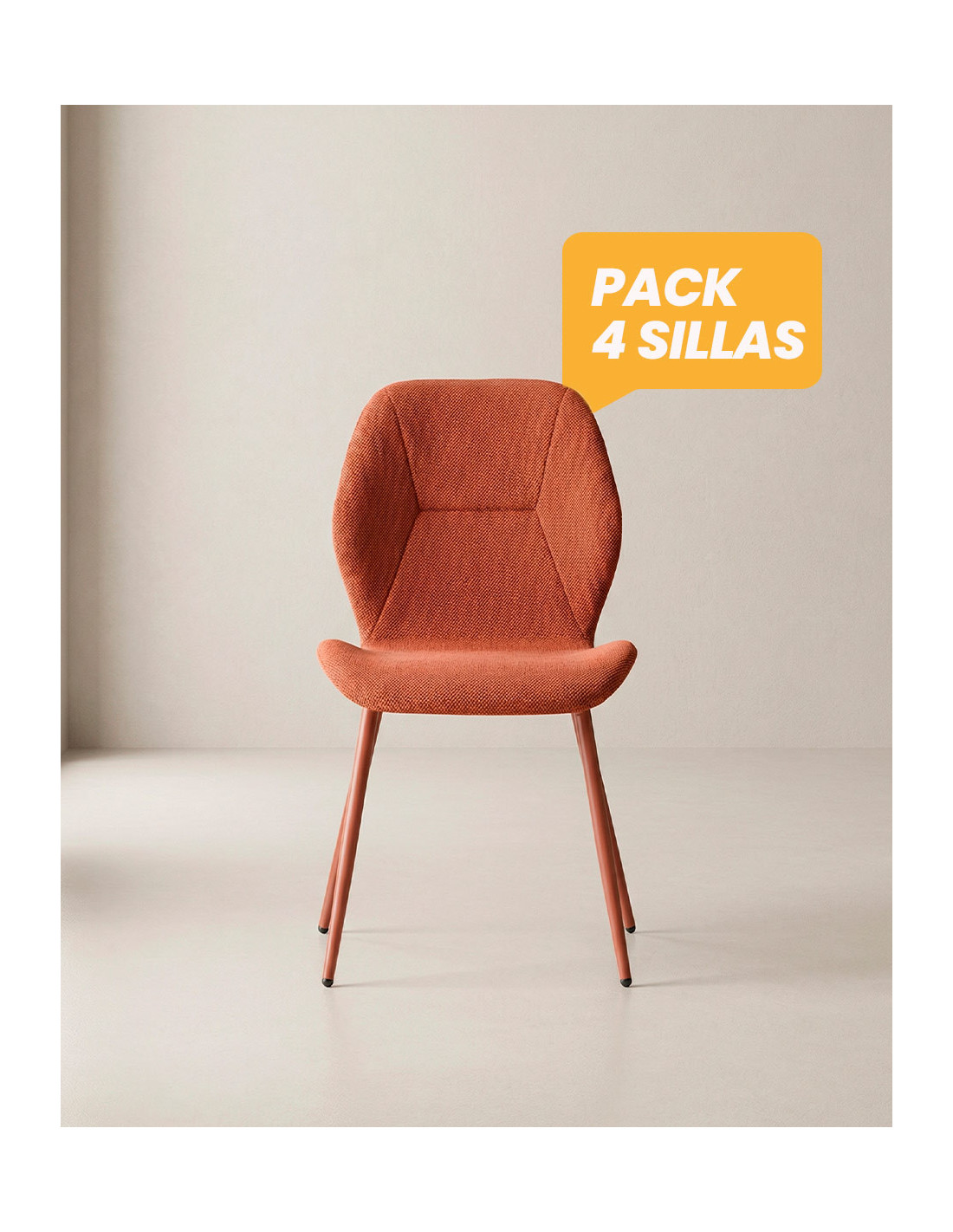 Pack 4 sillas de comedor tapizadas LUREN terracota