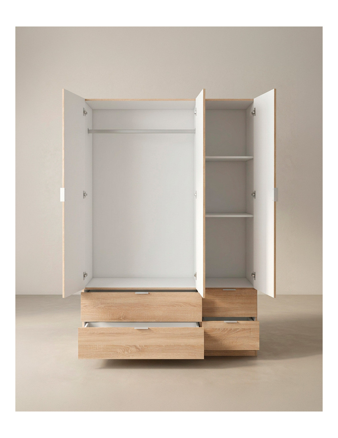 Armario 3 puertas + 4 cajones TOLMO interior