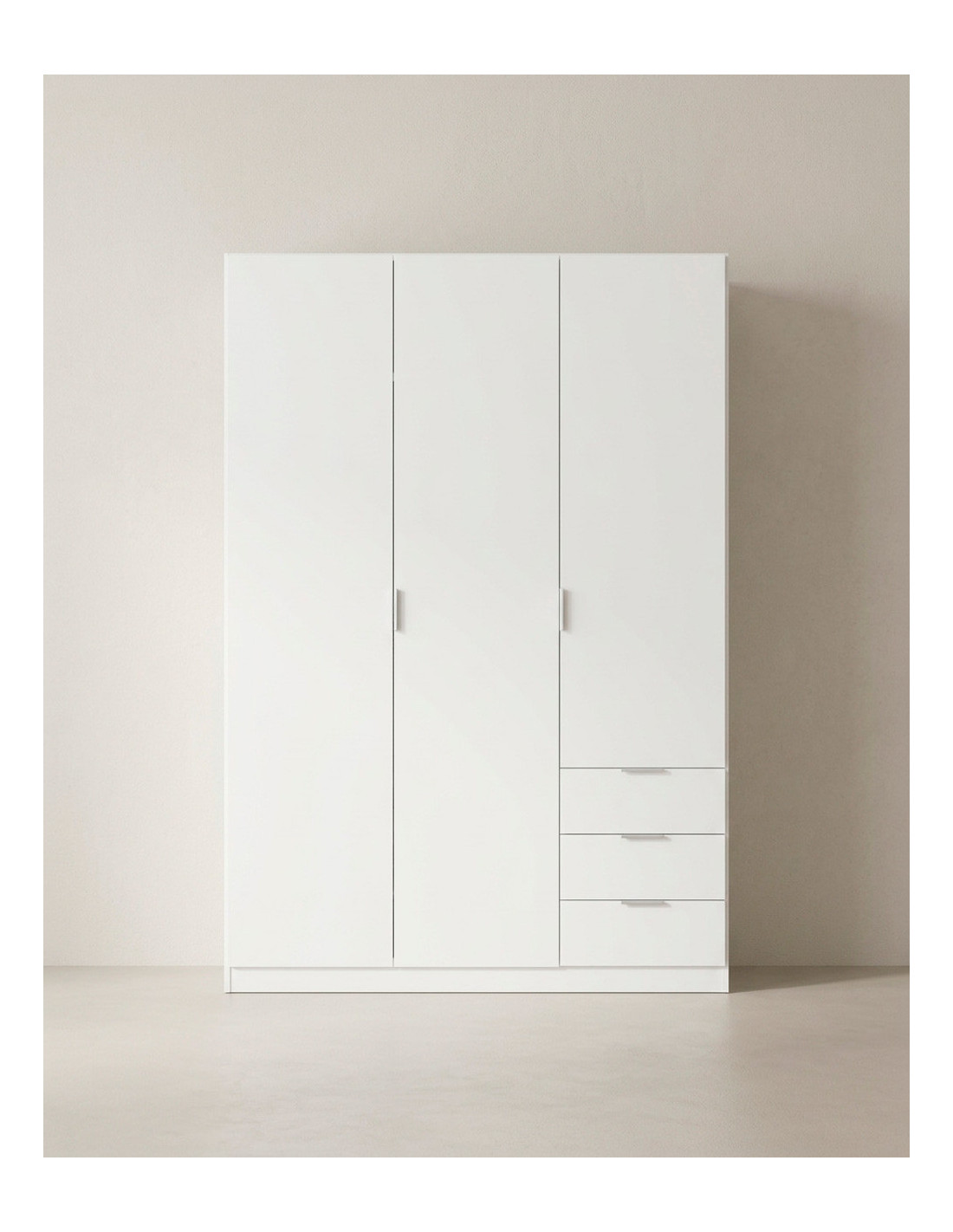 Armario 3 puertas + 3 cajones TRESA blanco frntal
