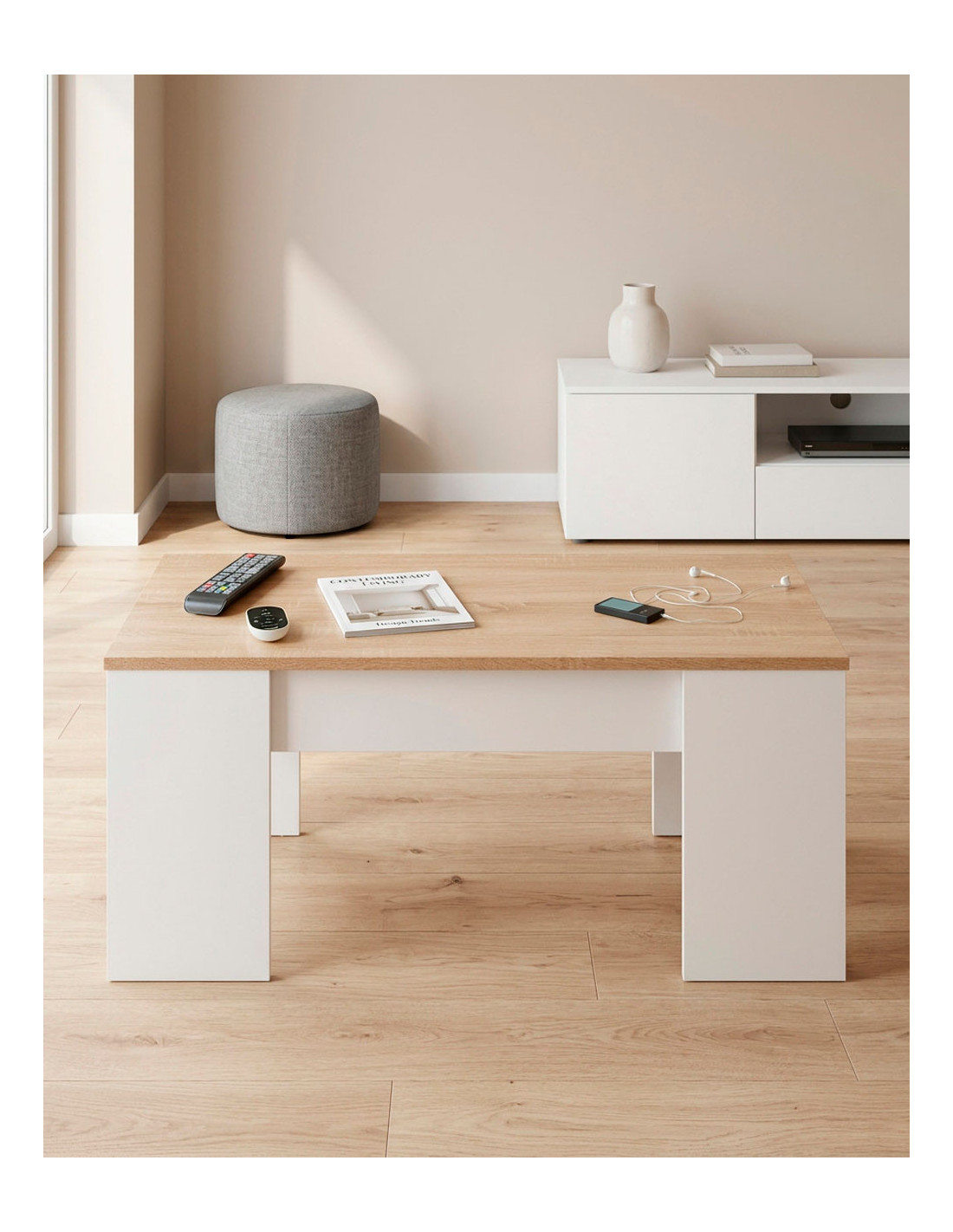 Mesa centro elevable WOLF roble ambiente